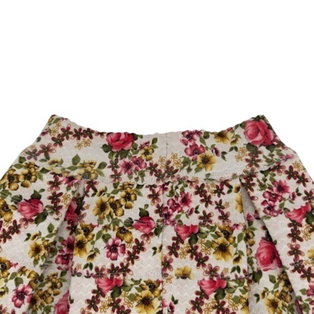 Aqua Floral Tapestry Lace Pleated Mini Skirt Pink Yellow Roses Size S - Picture 6 of 8